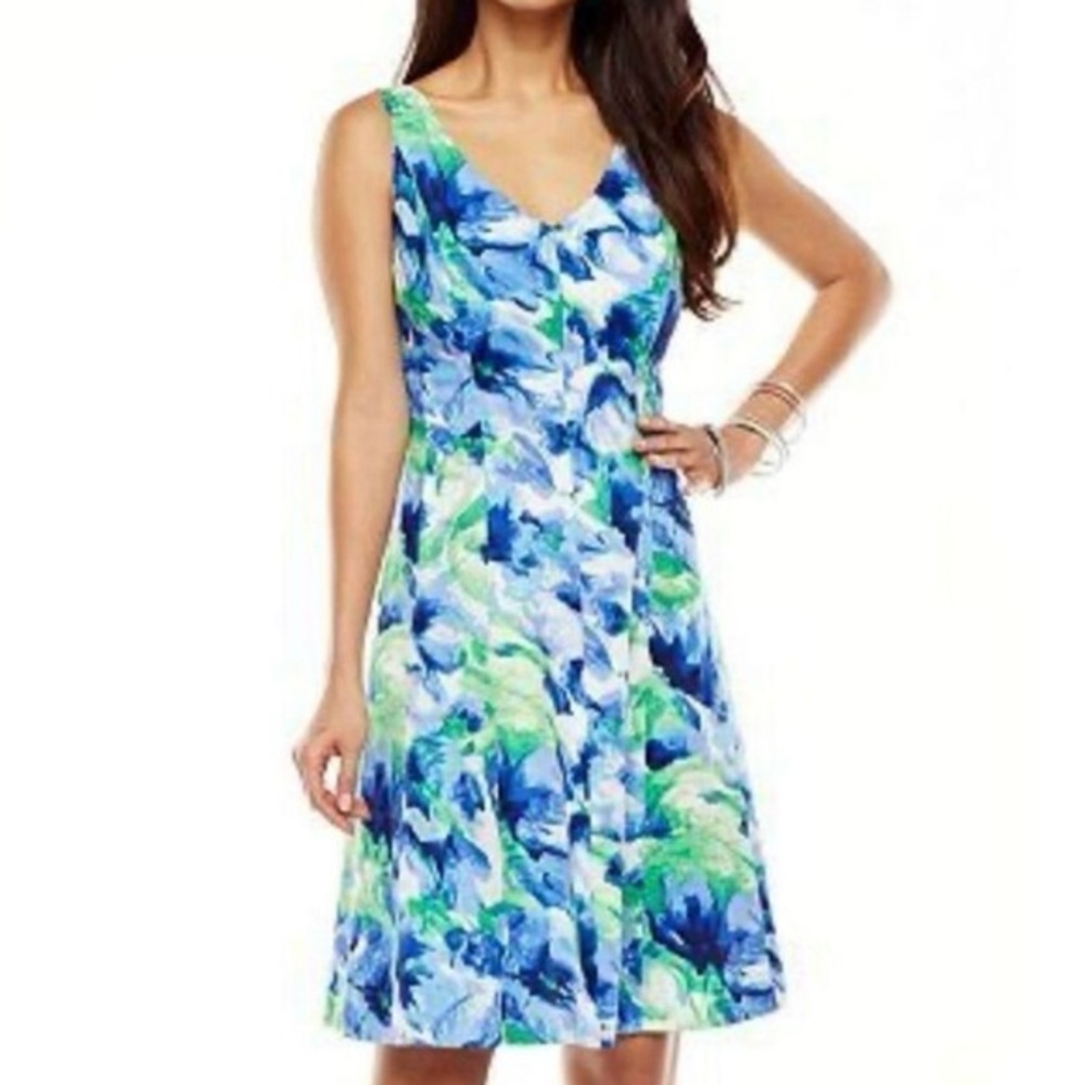 Chaps Baja Watercolor Floral Print Sleeveless A-Line‎ Dress Size 16